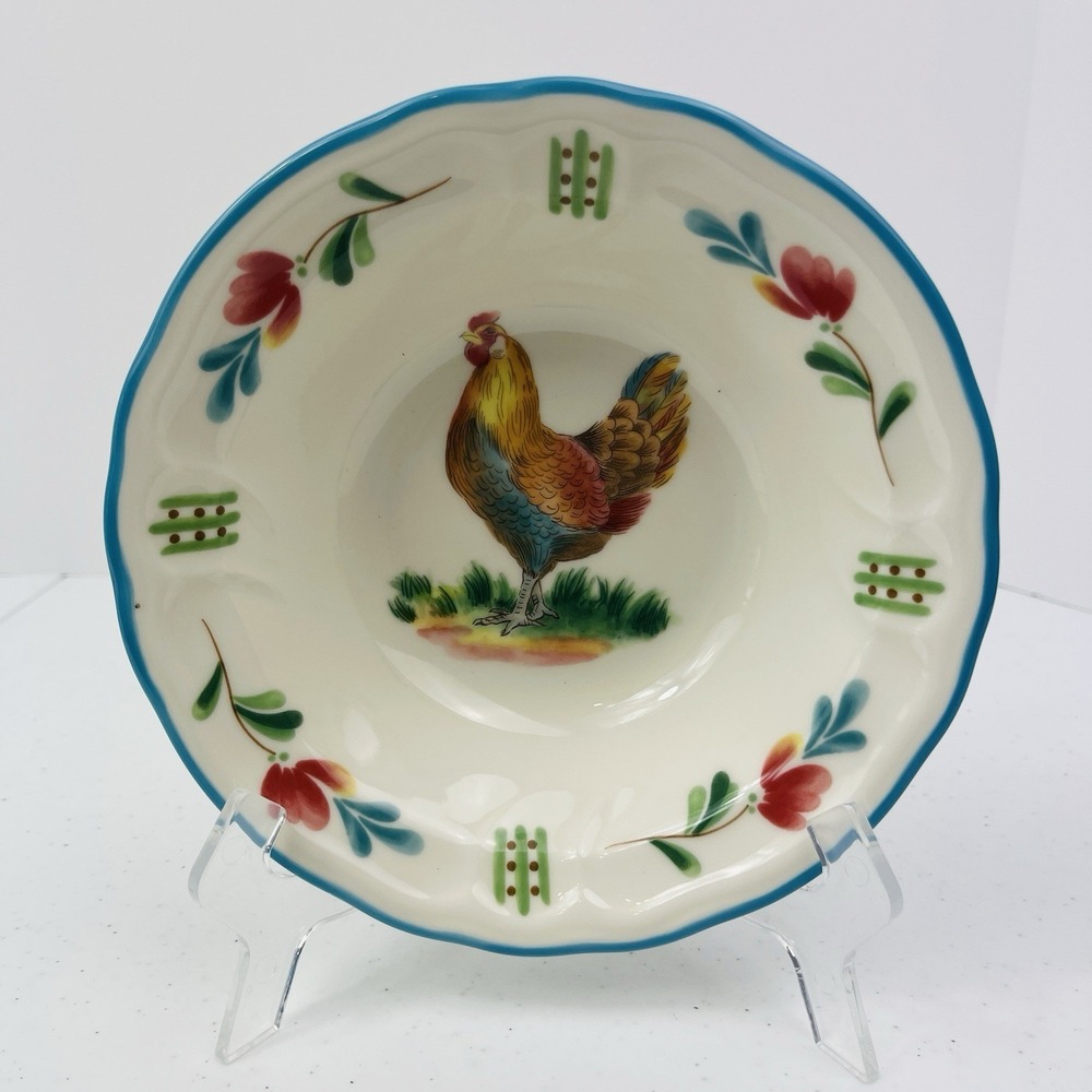 Epoch Collection Chicken Ceramic Cereal Soup Bowl Hen Ruster‎ White Teal
